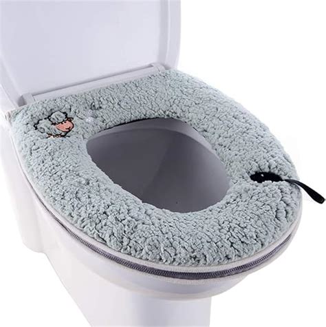 Elongated Toilet Seat Lid And Tank Cover Set Solid Gray Fleece Fabric
