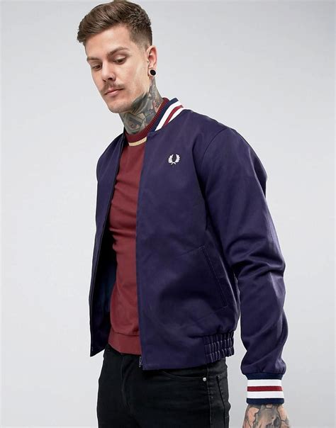 Fred Perry Cotton Reissues Tipped Varsity Bomber Jacket In Navy In Blue