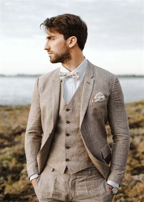 Buy Men Linen Suit 3 Piece Brown Linen Wedding Suit For Groom Online
