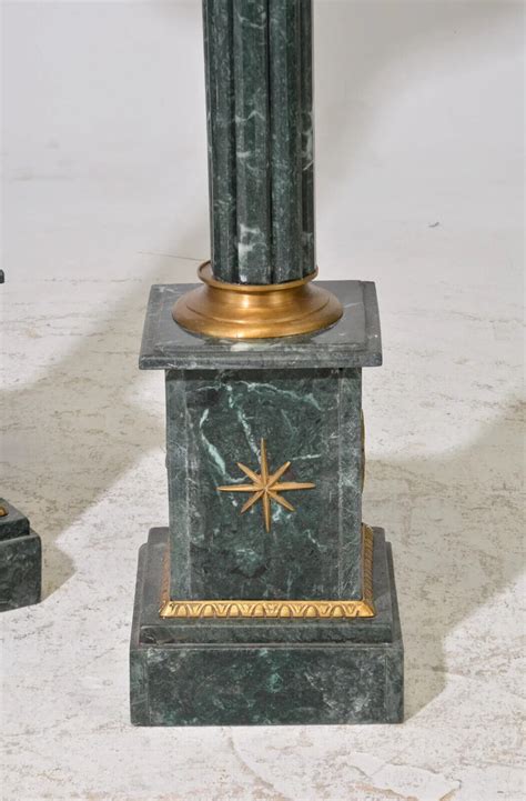 Pedestals Green Marble Pair Gilt Accents 42 Ins Tall Vintage