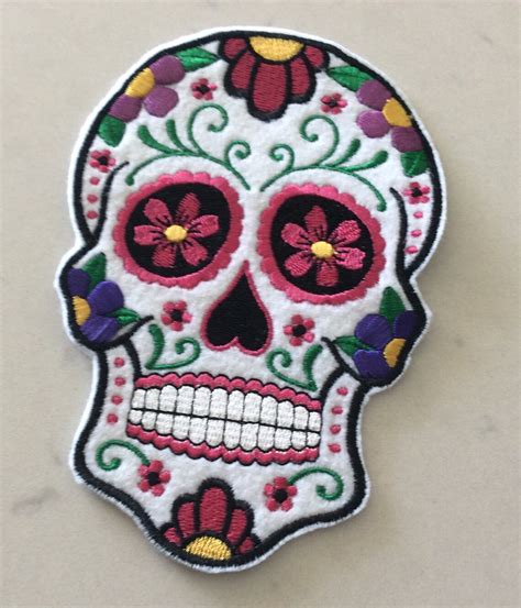 Embroidered Floral Sugar Skull Sewiron On Patch 4 X 6 Etsy