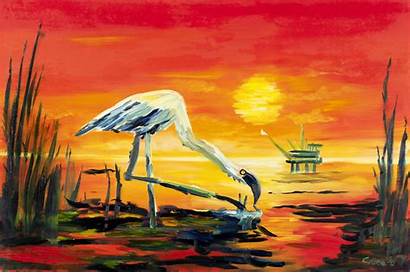 Oil Painting Spill Flamingo Act Oilpainting Mother