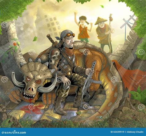 Hunter Of Monsters And Defeated The Dragon Stock Illustration
