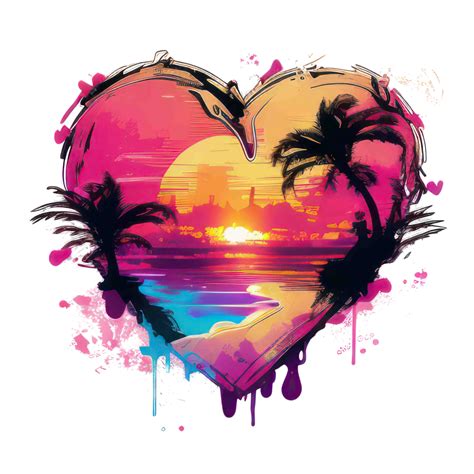 Watercolor Sunset Heart Summer Beach 23953085 Png