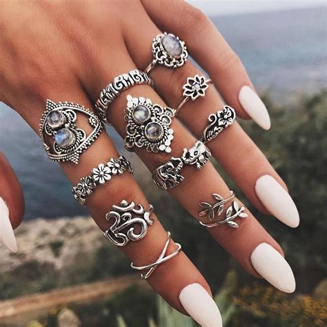 14 Styles Boho Knuckle Rings For Women Punk Midi Finger Ring Set