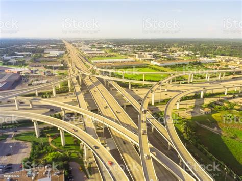 Top View Fivelevel Stack Interchange Expressway In Houston Texas Usa
