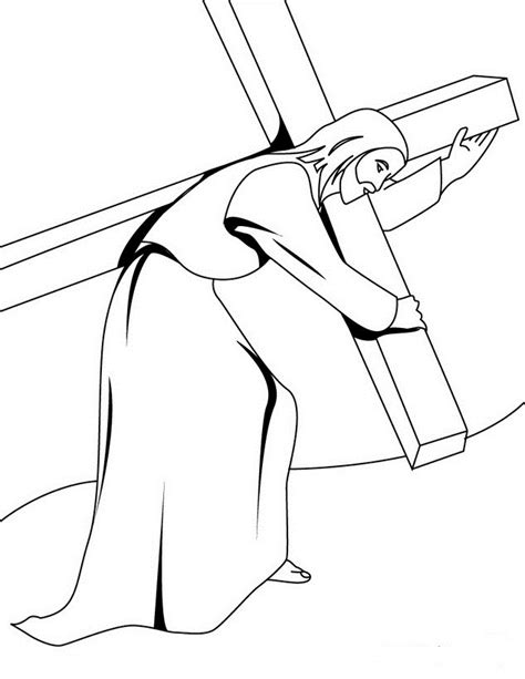 Dibujo De Jesus Cargando La Cruz Para Colorear ~ Dibujos Cristianos
