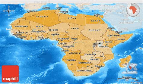 Political Shades Panoramic Map Of Africa Lighten Land Only