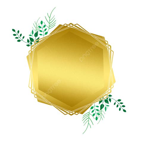 Borde De Marco De Boda De Hexágono Dorado Vector Png Con Hoja Verde