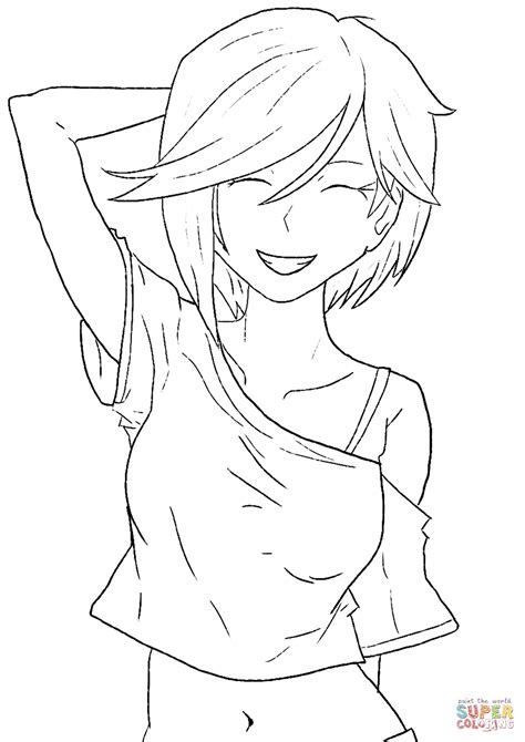 Smiling Anime Girl Coloring Page Free Printable Coloring Pages