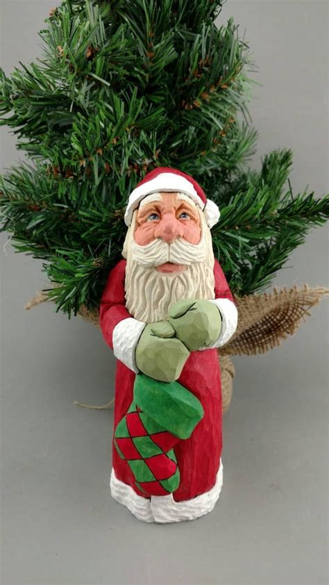 Hand Carved Wood Santa Etsy