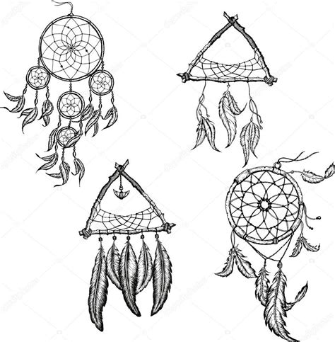 Dreamcatcher Set With Feathers Vector Hand Drawn Illustration — Stock