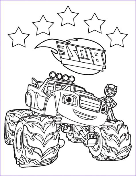 Blaze The Monster Truck Coloring Page With Stars In The Sky And An