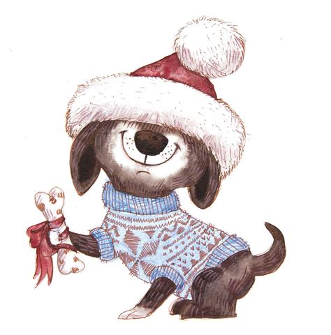 Hand draw cartoon cute merry christmas, dog and gift boxes vector. Cartoon Christmas Dog Drawing / Dog Year Greeting Card Cute Cartoon Puppy Watercolor ...
