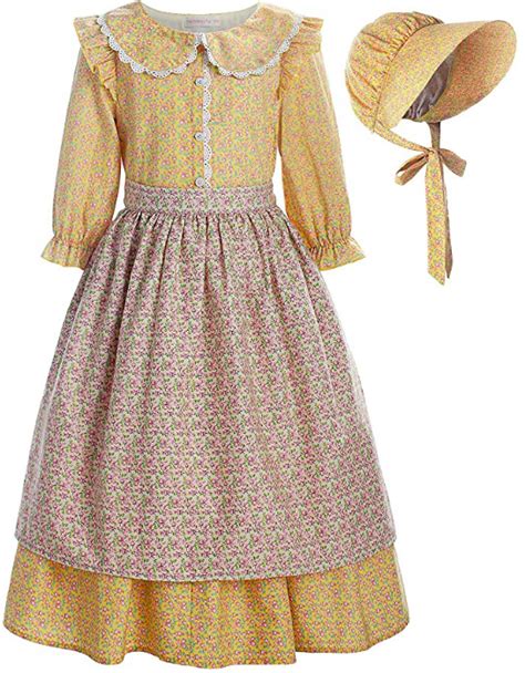 Yellow Calico Print Dress With Matching Bonnet And Apron Sizes 2t To