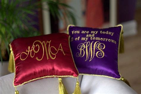 Monogrammed Or Customized Satin Pillow With Golden Tassel Stand Pillow