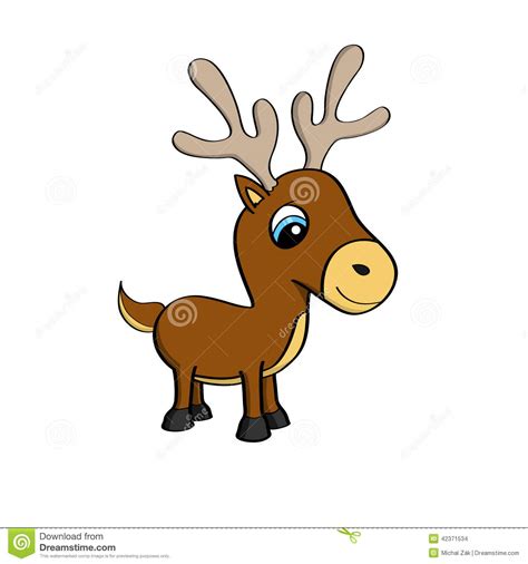 Cartoon Illustration Of A Cute Little Reindeer With Big