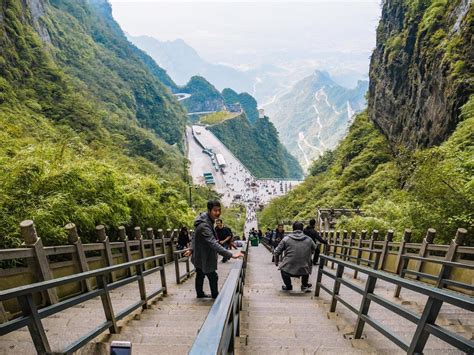 Zhangjiajiechina 15 October 2018unacquainted Tourists Climb Up And