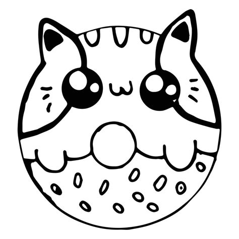 Kids Coloring Pages Cute Cat Donut Character Vector Illustration Eps