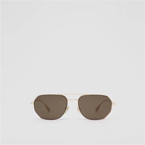 geometric frame sunglasses in golden brown men burberry® official