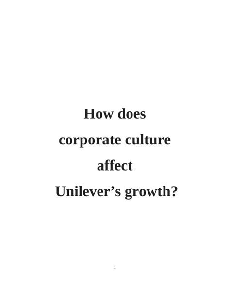 Report On The Corporate Culture In Unilever Organization
