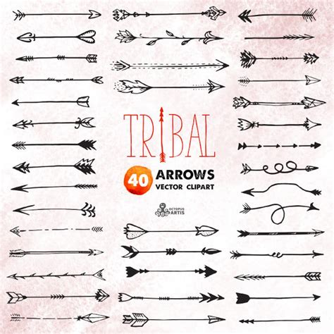 Tribal Arrows Clipart 40 Vector Digital Files Hand Drawn Etsy