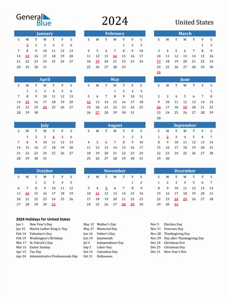 2024 Calendar With Holidays Usa Free Brana Chryste
