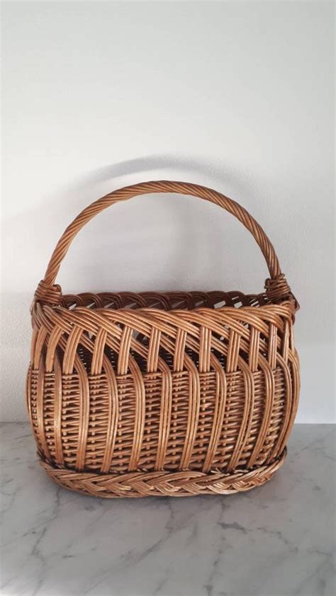 Woven storage basket for throws, toys, blankets, and pillows. Vintage Rattan Basket Shopping Bag Wicker Basket | Etsy ...