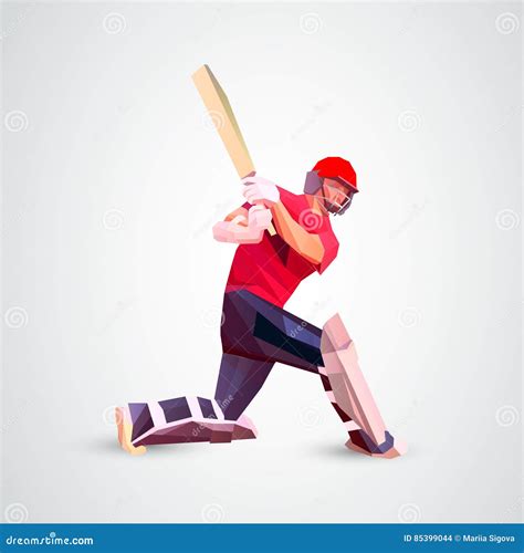 Abstract Cricket Player Polygonal Low Poly Illustration Stock