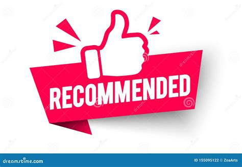 Red Vector Illustration Banner Recommended With Thumbs Up Stock Vector