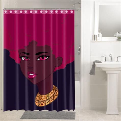 African American Shower Curtain Afro Lady Beautiful Afrocentric Black Woman Art Bathroom Decor