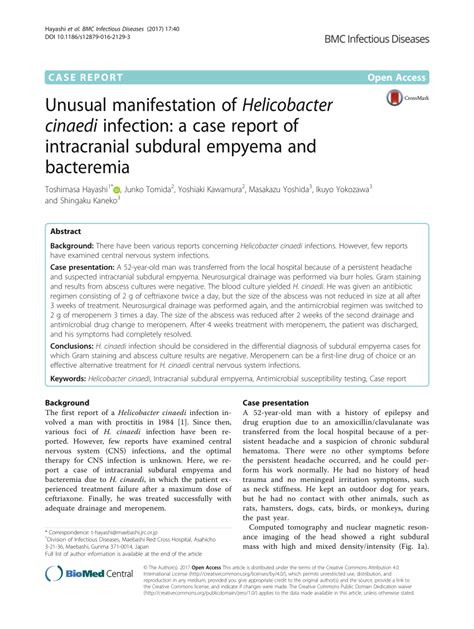 Pdf Unusual Manifestation Of Helicobacter Cinaedi Infection A Case