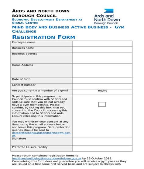 Free Gym Registration Forms In Pdf Ms Word