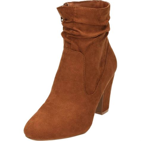 Dorothy Perkins Ruched Slouch High Heel Tan Ankle Boots Faux Suede Size