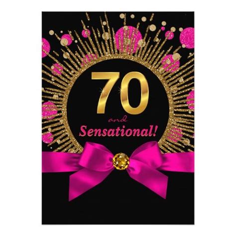 Womans 70th Birthday Party Fuchsia And Gold Invitation