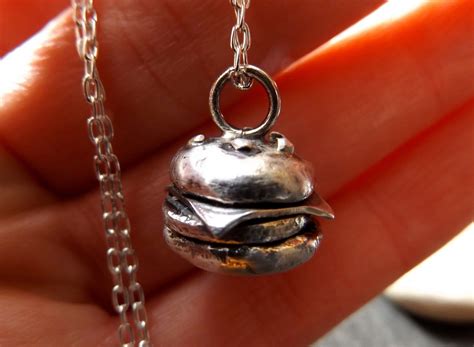 Silver Burger Charm Necklace Pendant Handmade Sterling Etsy Uk