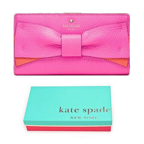 Kate Spade Eden Lane Stacy Bow Wallet Tulip Pink Papaya Leather PWRU For Sale Online
