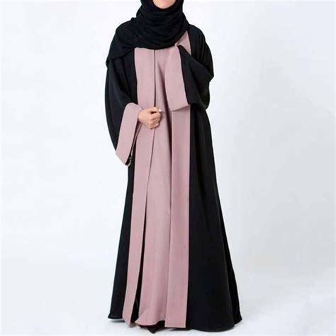 New Muslim Women Stitching Color Long Sleeve Elegant Long Abaya Dress
