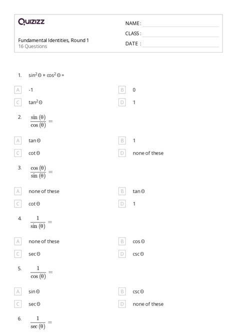 Lembar Kerja Perbandingan Trigonometri Sin Cos Tan Csc Sec Dan Cot Untuk Kelas Di Quizizz