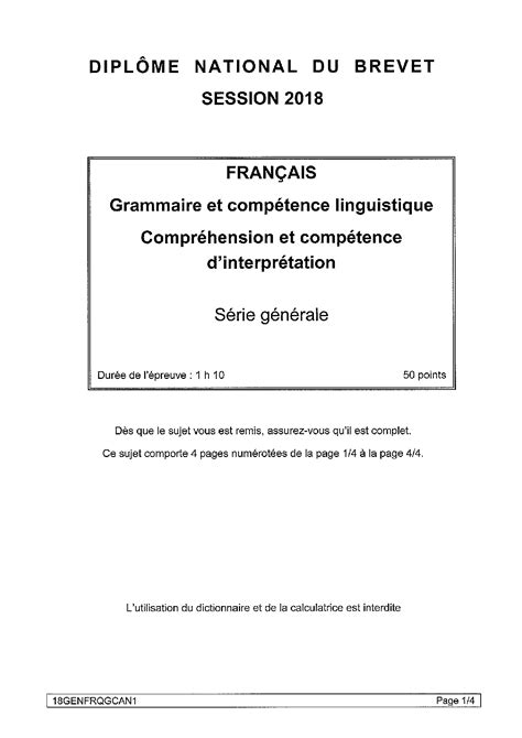 Brevet De Français Amérique Du Nord 2018 Sujet Alloschool