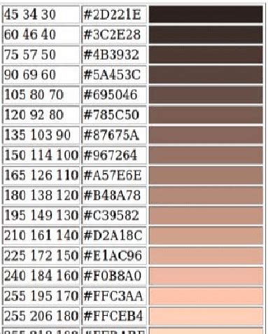 Rgb Values For Different Human Skin Color Tones Download Scientific Diagram Skin Tones Rgb