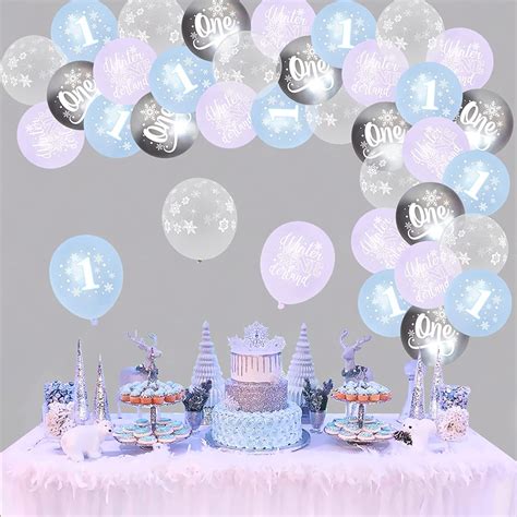 50pcs Winter Onederland 1st Birthday Balloons Blue Purple Sliver