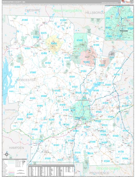 Worcester County Ma Wall Map Premium Style By Marketmaps Mapsales