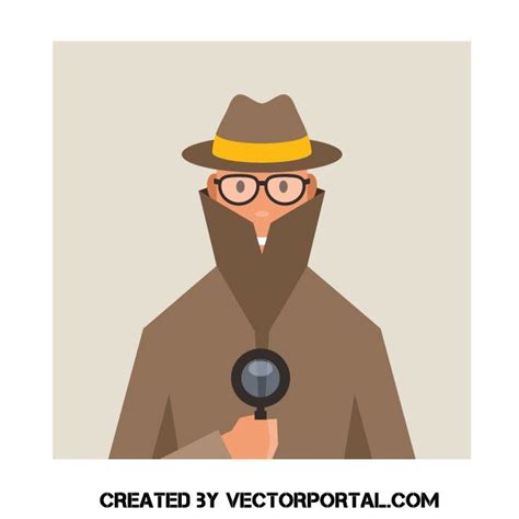 Detective With Magnifying Glass Illustrator Template Vector