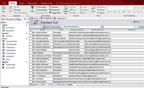 Microsoft Access Personal Company Contact Database Templates For