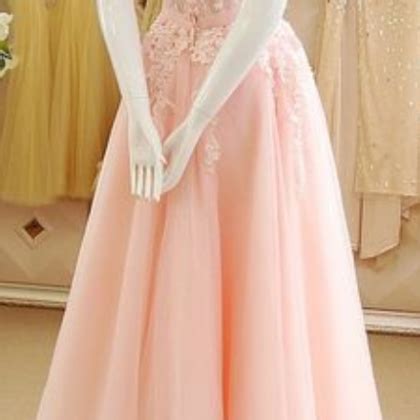 Pink Princess Prom Dresses With Lace Appliques Illusion Prom Dress