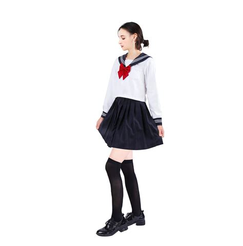 Buy Japanese School Girls Short Sleeve Uniform Sailor Navy Blue Pleated Skirt Anime Cosplay