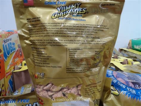 Costco's kirkland brand natures domain dog food. Artic Paws Yummy Chummies Salmon Dog Treat
