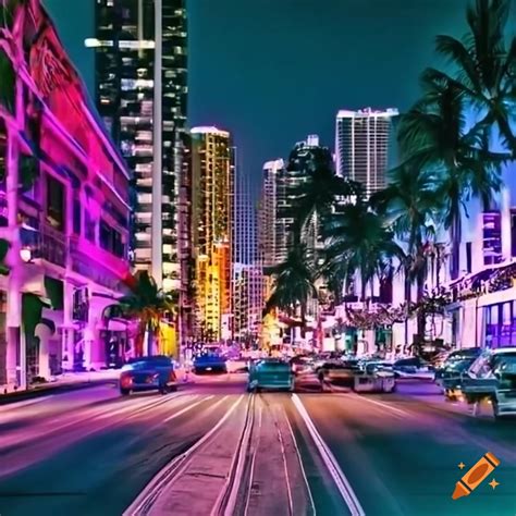 Vibrant Cityscape Of Miami S Ocean Drive At Night On Craiyon