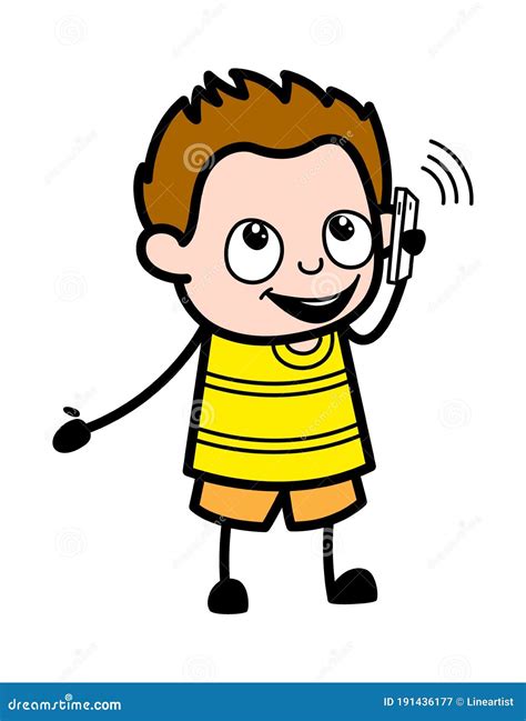 Cartoon Young Boy Talking On Cell Phone Stock Illustration